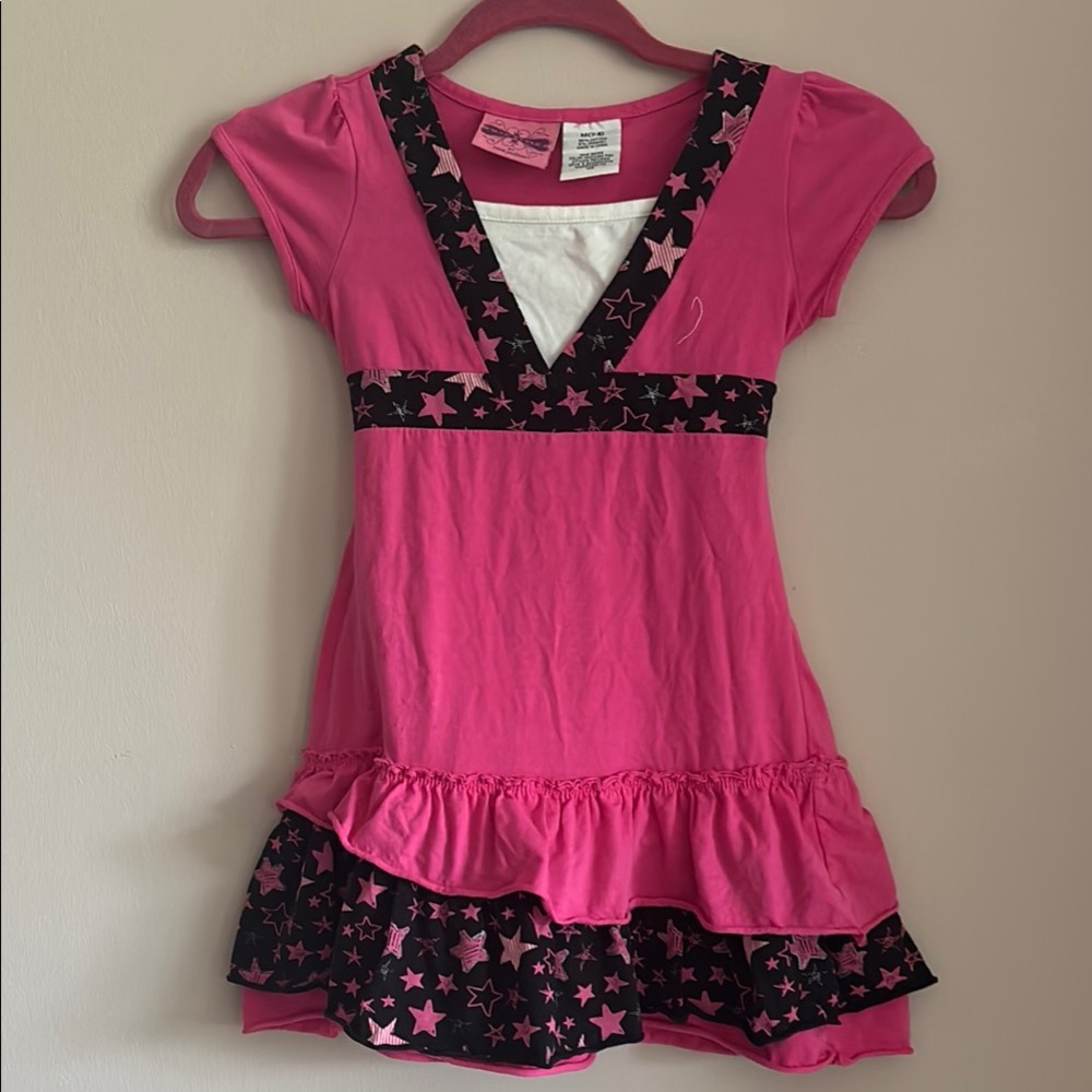 JACKSON Pink Babydoll Dress with Cap Sleeves and V-Neck